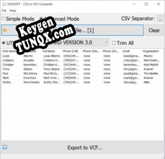 Ключ для CSV to VCF Converter