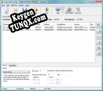 Регистрационный ключ к программе  Direct MP3 Joiner